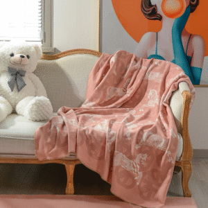 Pink Colored Horses Cotton Cashmere Blanket