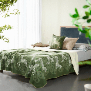 Green Colored Horses Cotton Cashmere Blanket